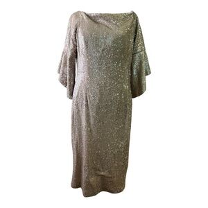 ANTONIO MELANI Gold Nude Sheath Dress with Cowl Neck and Dolman Sleeves